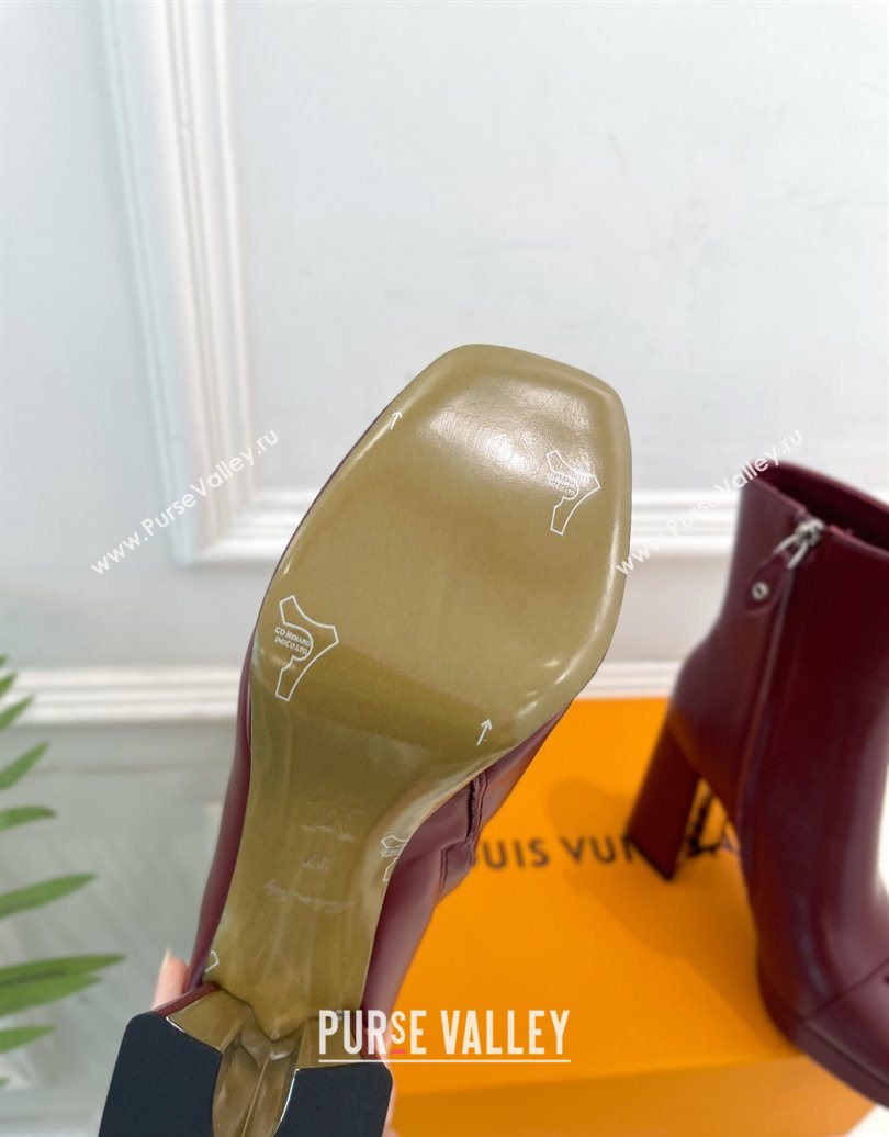 Louis Vuitton Swing Heel Platform Ankle Boots 11cm in Calf Leather Burgundy 2025 1AID09 (MD-251021123)