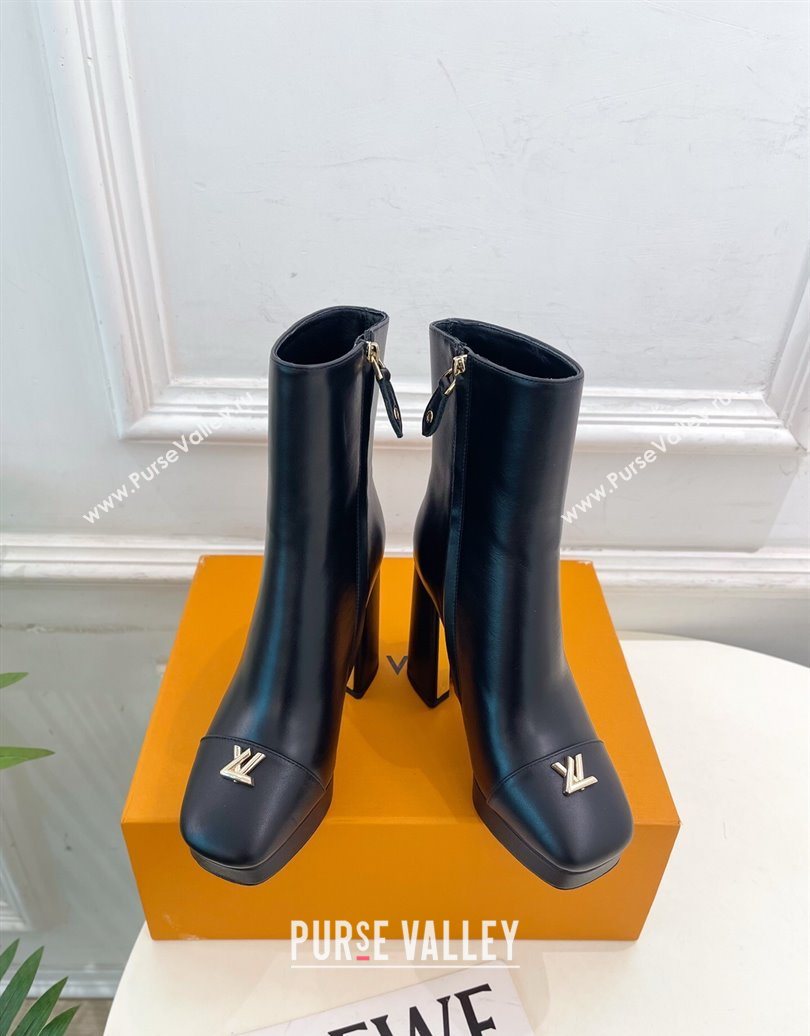 Louis Vuitton Swing Heel Platform Ankle Boots 11cm in Calf Leather Black 2025 1AID09 (MD-251021124)