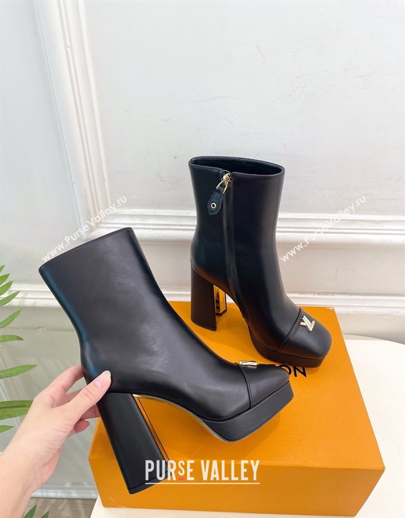 Louis Vuitton Swing Heel Platform Ankle Boots 11cm in Calf Leather Black 2025 1AID09 (MD-251021124)