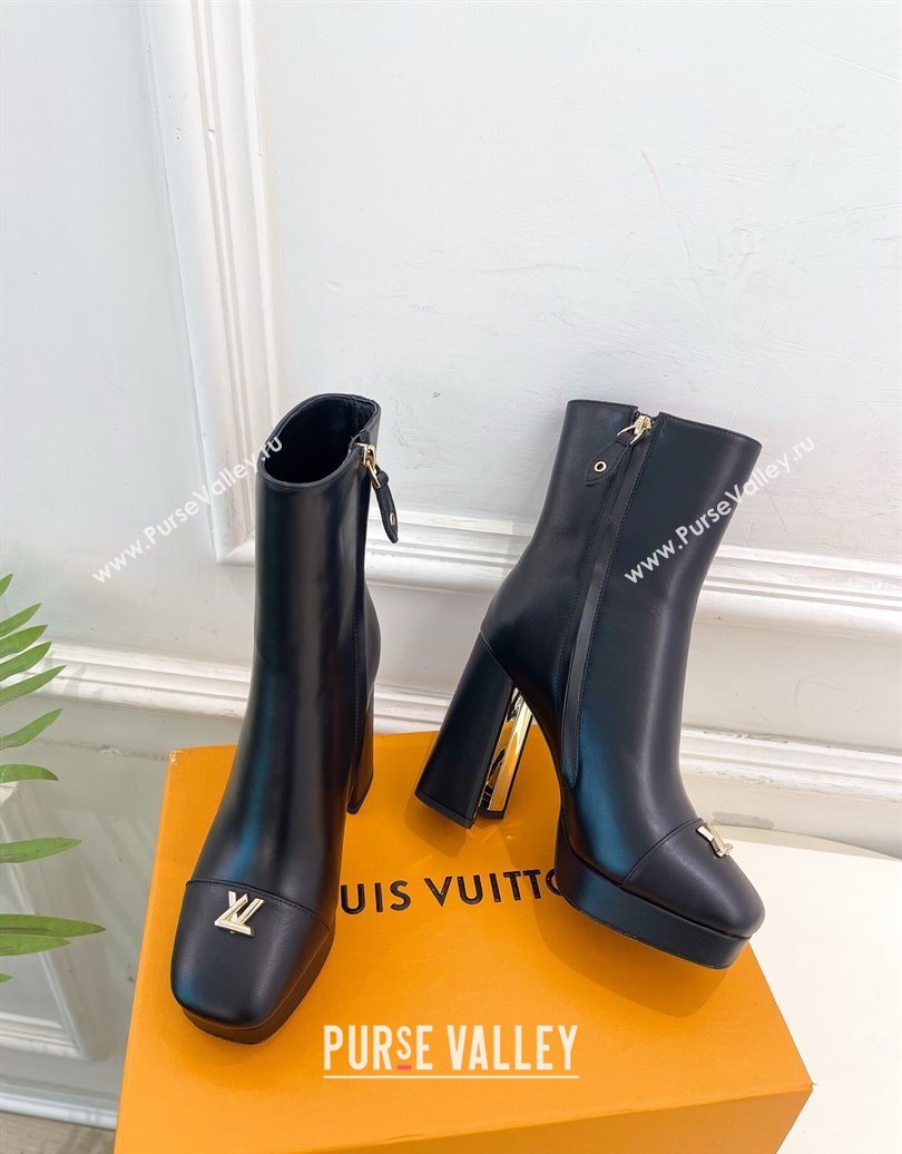 Louis Vuitton Swing Heel Platform Ankle Boots 11cm in Calf Leather Black 2025 1AID09 (MD-251021124)