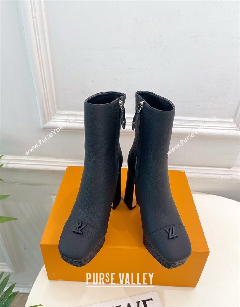 Louis Vuitton Swing Heel Platform Ankle Boots 11cm in Matte Leather All Black 2025 1AID09 (MD-251021126)
