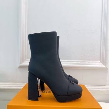 Louis Vuitton Swing Heel Platform Ankle Boots 11cm in Matte Leather All Black 2025 1AID09 (MD-251021126)