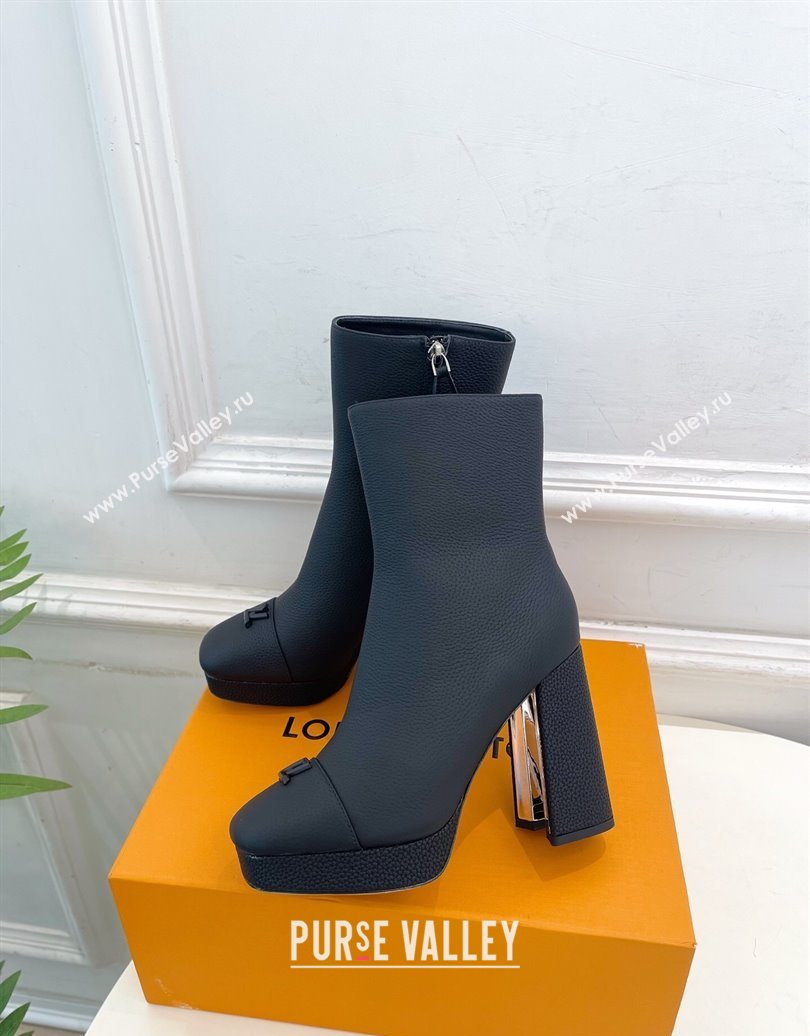 Louis Vuitton Swing Heel Platform Ankle Boots 11cm in Matte Leather All Black 2025 1AID09 (MD-251021126)