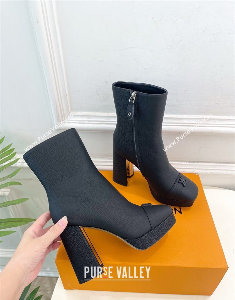 Louis Vuitton Swing Heel Platform Ankle Boots 11cm in Matte Leather All Black 2025 1AID09 (MD-251021126)