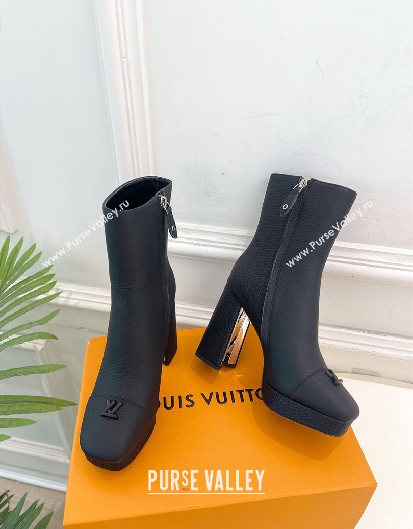 Louis Vuitton Swing Heel Platform Ankle Boots 11cm in Matte Leather All Black 2025 1AID09 (MD-251021126)