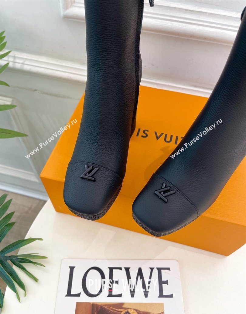 Louis Vuitton Swing Heel Platform Ankle Boots 11cm in Matte Leather All Black 2025 1AID09 (MD-251021126)