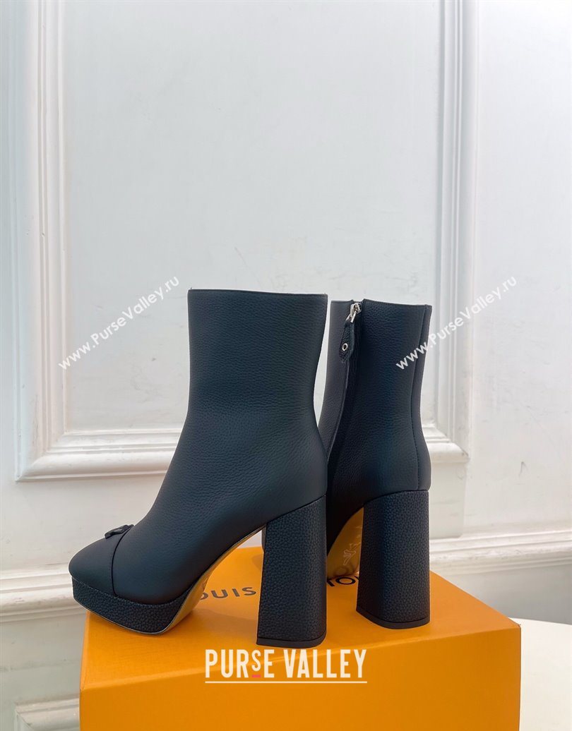 Louis Vuitton Swing Heel Platform Ankle Boots 11cm in Matte Leather All Black 2025 1AID09 (MD-251021126)