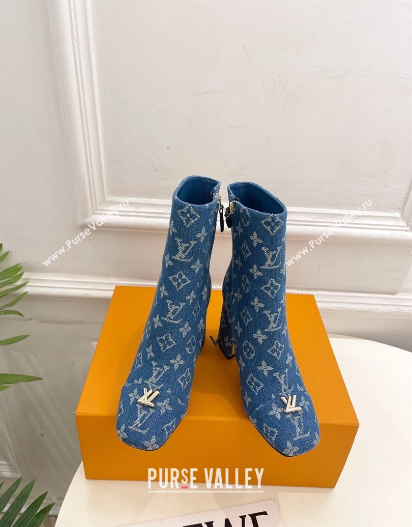 Louis Vuitton Swing Heel Ankle Boots 9cm in Monogram Denim Blue 2025 1AID092 (MD-251021131)