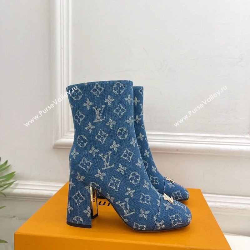 Louis Vuitton Swing Heel Ankle Boots 9cm in Monogram Denim Blue 2025 1AID092 (MD-251021131)