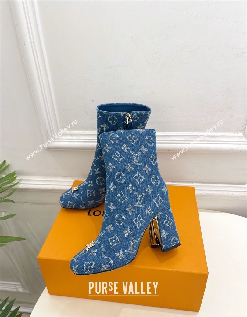 Louis Vuitton Swing Heel Ankle Boots 9cm in Monogram Denim Blue 2025 1AID092 (MD-251021131)