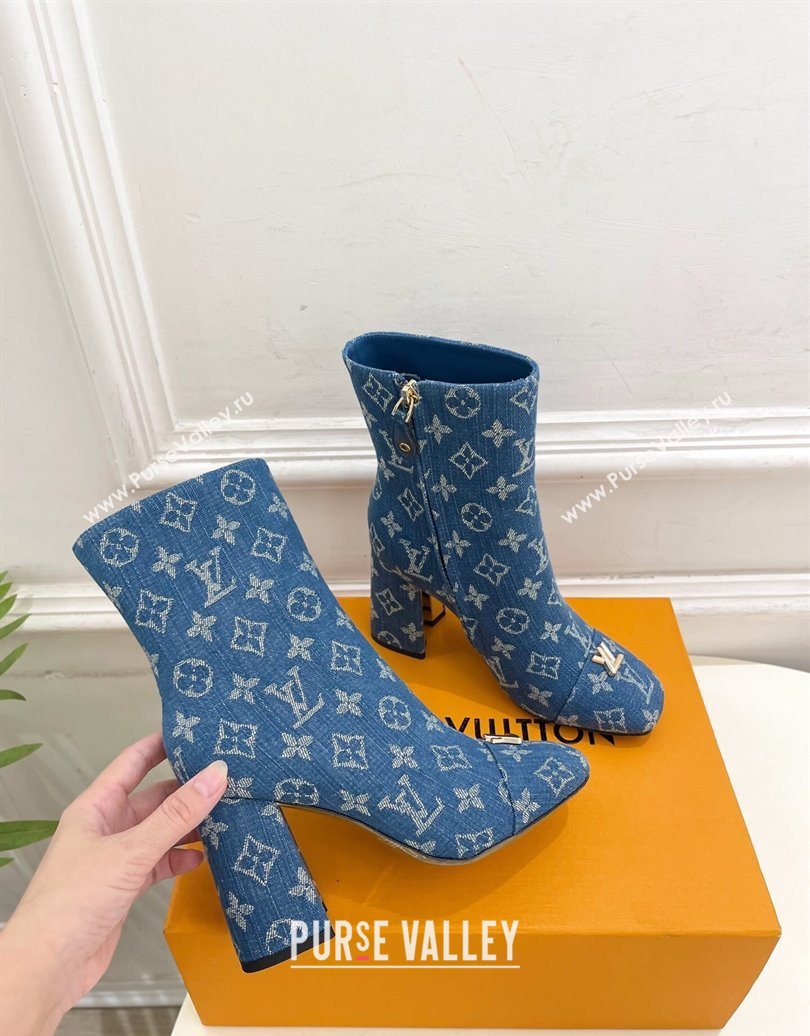 Louis Vuitton Swing Heel Ankle Boots 9cm in Monogram Denim Blue 2025 1AID092 (MD-251021131)