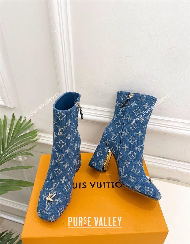 Louis Vuitton Swing Heel Ankle Boots 9cm in Monogram Denim Blue 2025 1AID092 (MD-251021131)