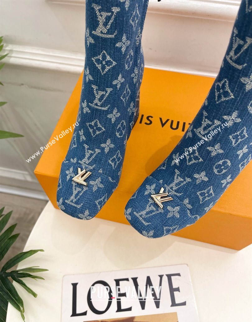 Louis Vuitton Swing Heel Ankle Boots 9cm in Monogram Denim Blue 2025 1AID092 (MD-251021131)