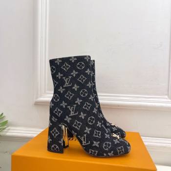 Louis Vuitton Swing Heel Ankle Boots 9cm in Monogram Denim Black 2025 1AID092 (MD-251021132)