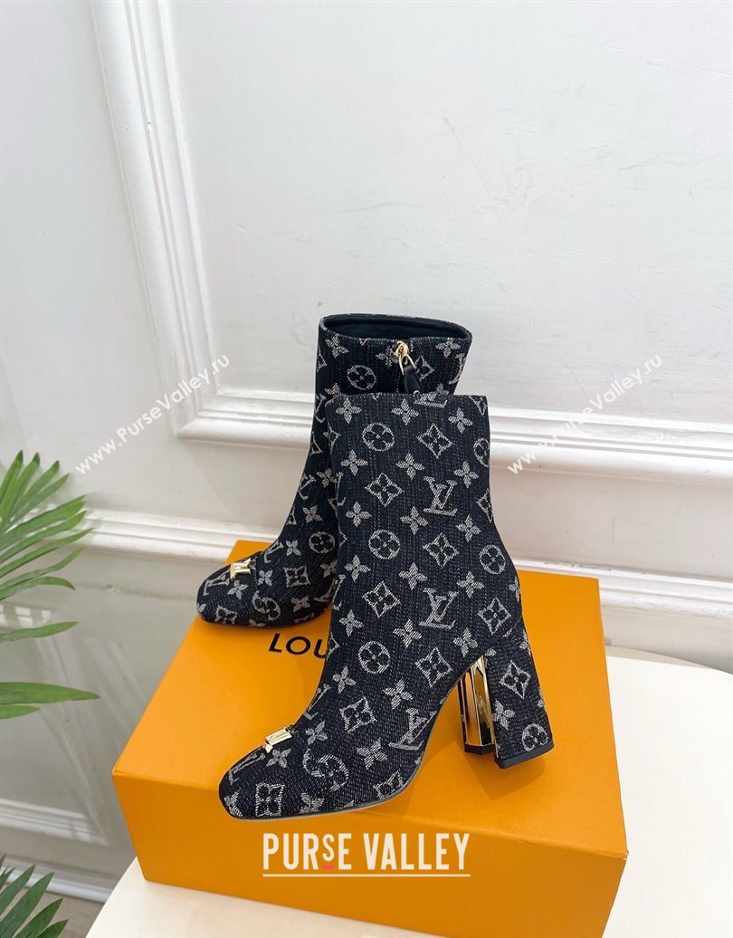 Louis Vuitton Swing Heel Ankle Boots 9cm in Monogram Denim Black 2025 1AID092 (MD-251021132)