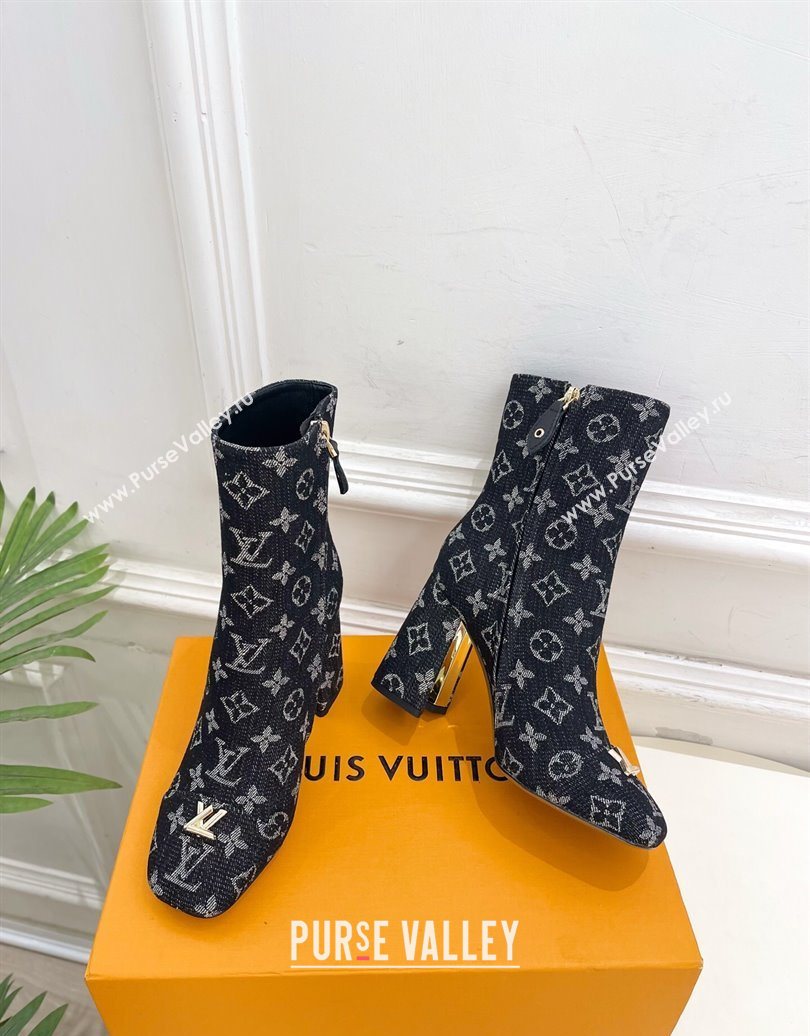 Louis Vuitton Swing Heel Ankle Boots 9cm in Monogram Denim Black 2025 1AID092 (MD-251021132)