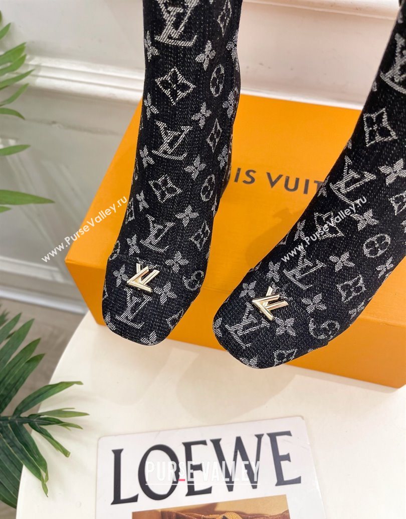 Louis Vuitton Swing Heel Ankle Boots 9cm in Monogram Denim Black 2025 1AID092 (MD-251021132)