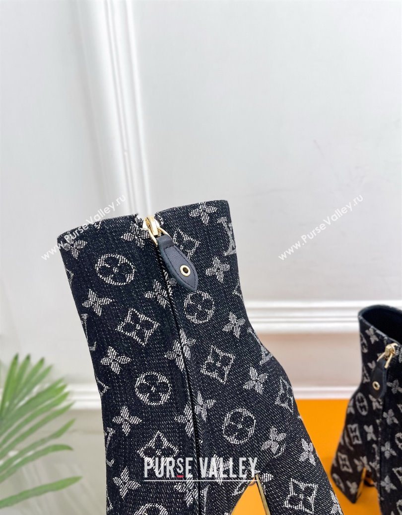Louis Vuitton Swing Heel Ankle Boots 9cm in Monogram Denim Black 2025 1AID092 (MD-251021132)