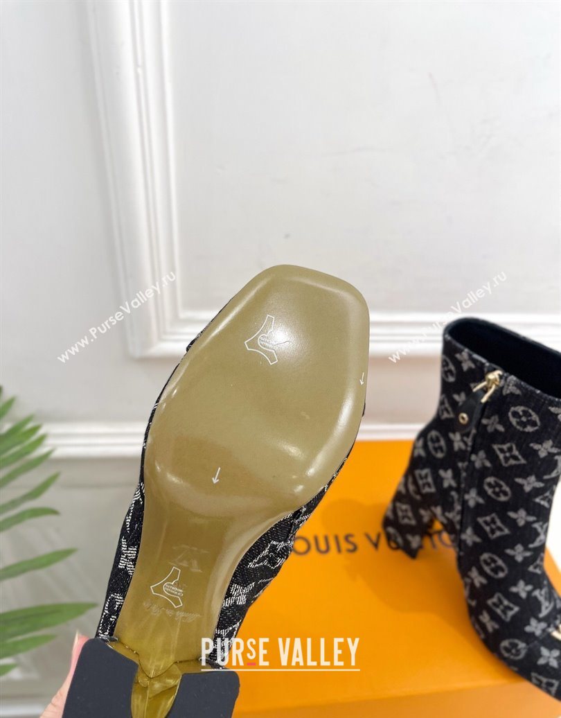 Louis Vuitton Swing Heel Ankle Boots 9cm in Monogram Denim Black 2025 1AID092 (MD-251021132)