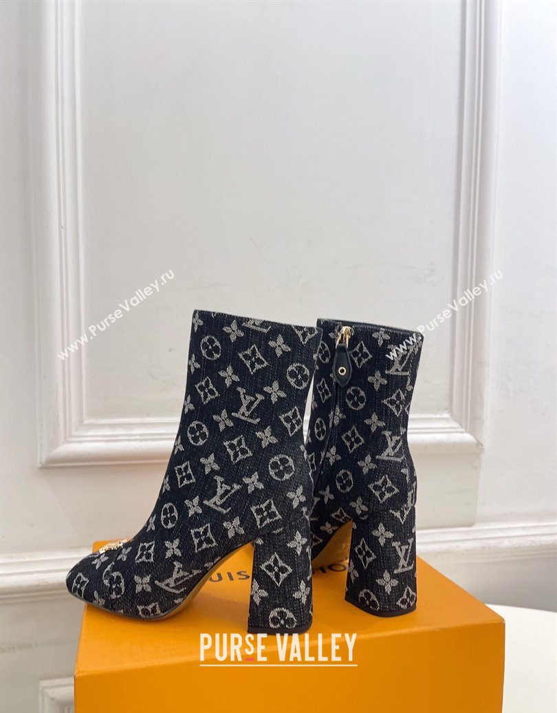 Louis Vuitton Swing Heel Ankle Boots 9cm in Monogram Denim Black 2025 1AID092 (MD-251021132)