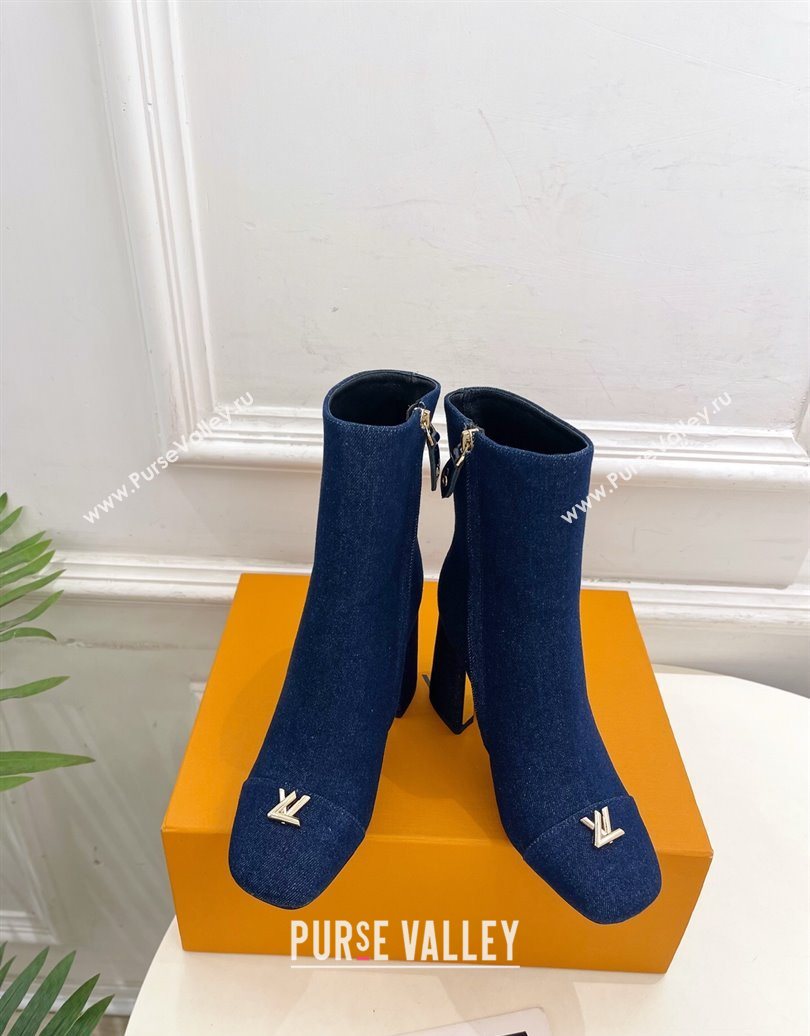 Louis Vuitton Swing Heel Ankle Boots 9cm in Navy Blue Denim 2025 1AID092 (MD-251021133)