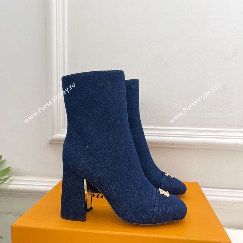 Louis Vuitton Swing Heel Ankle Boots 9cm in Navy Blue Denim 2025 1AID092 (MD-251021133)