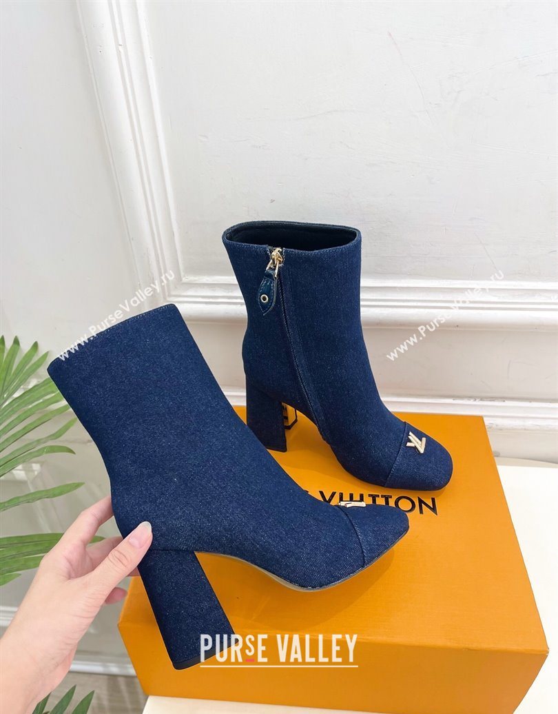 Louis Vuitton Swing Heel Ankle Boots 9cm in Navy Blue Denim 2025 1AID092 (MD-251021133)