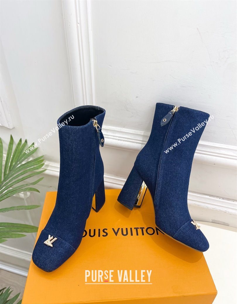 Louis Vuitton Swing Heel Ankle Boots 9cm in Navy Blue Denim 2025 1AID092 (MD-251021133)