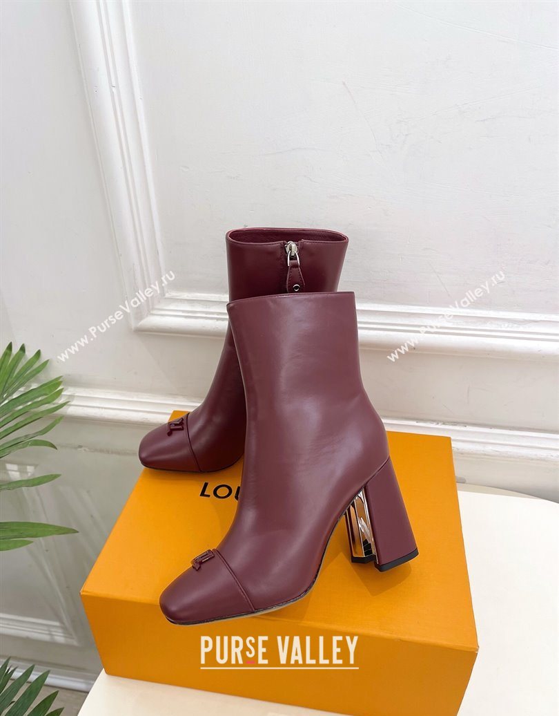 Louis Vuitton Swing Heel Ankle Boots 9cm in Calf Leather Burgundy 2025 1AID092 (MD-251021127)
