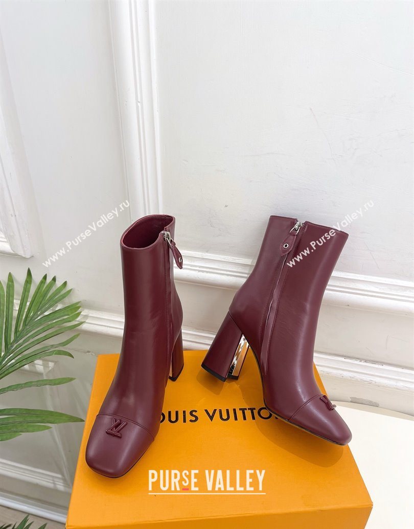 Louis Vuitton Swing Heel Ankle Boots 9cm in Calf Leather Burgundy 2025 1AID092 (MD-251021127)