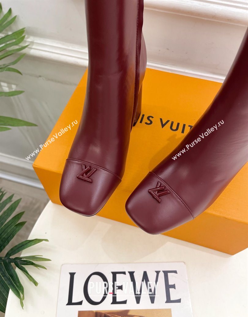 Louis Vuitton Swing Heel Ankle Boots 9cm in Calf Leather Burgundy 2025 1AID092 (MD-251021127)