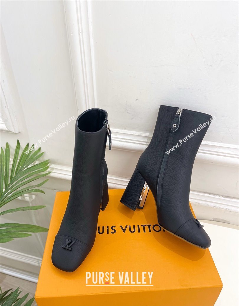 Louis Vuitton Swing Heel Ankle Boots 9cm in Matte Leather All Black 2025 1AID092 (MD-251021129)