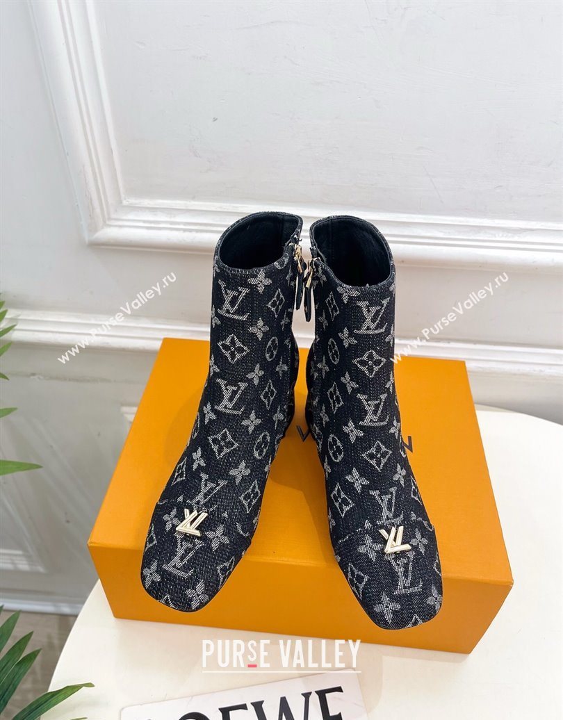 Louis Vuitton Swing Heel Ankle Boots 5.5cm in Monogram Denim Black 2025 1AID092 (MD-251021136)