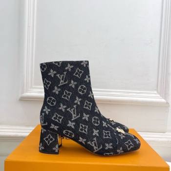 Louis Vuitton Swing Heel Ankle Boots 5.5cm in Monogram Denim Black 2025 1AID092 (MD-251021136)