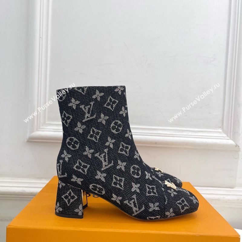 Louis Vuitton Swing Heel Ankle Boots 5.5cm in Monogram Denim Black 2025 1AID092 (MD-251021136)