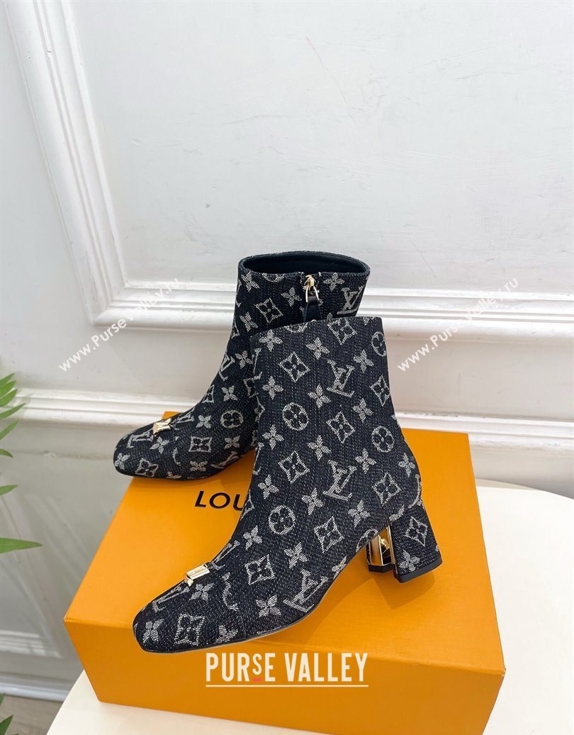 Louis Vuitton Swing Heel Ankle Boots 5.5cm in Monogram Denim Black 2025 1AID092 (MD-251021136)