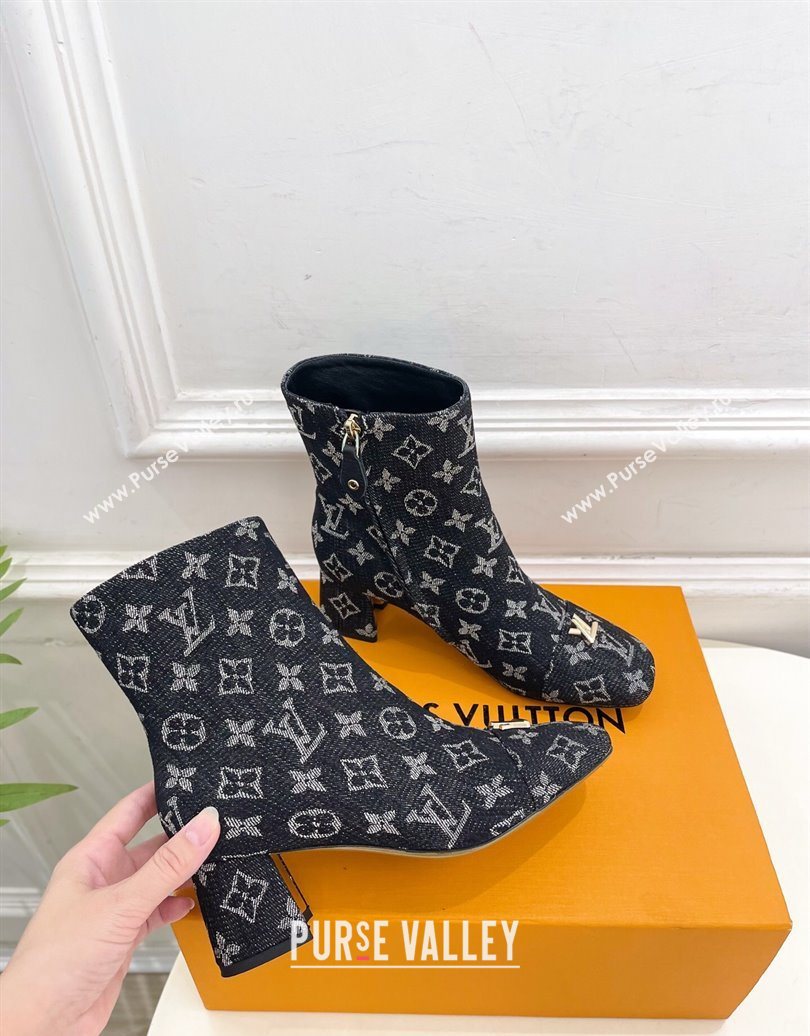 Louis Vuitton Swing Heel Ankle Boots 5.5cm in Monogram Denim Black 2025 1AID092 (MD-251021136)