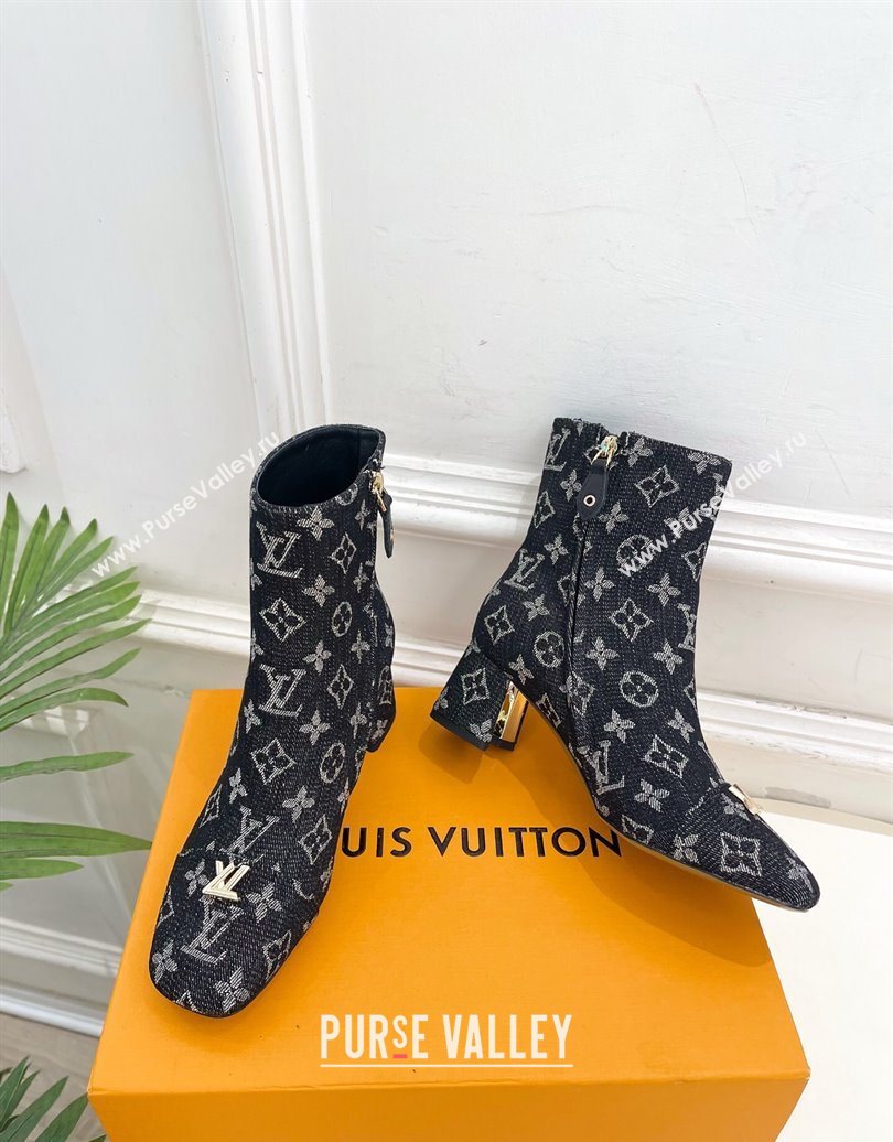 Louis Vuitton Swing Heel Ankle Boots 5.5cm in Monogram Denim Black 2025 1AID092 (MD-251021136)