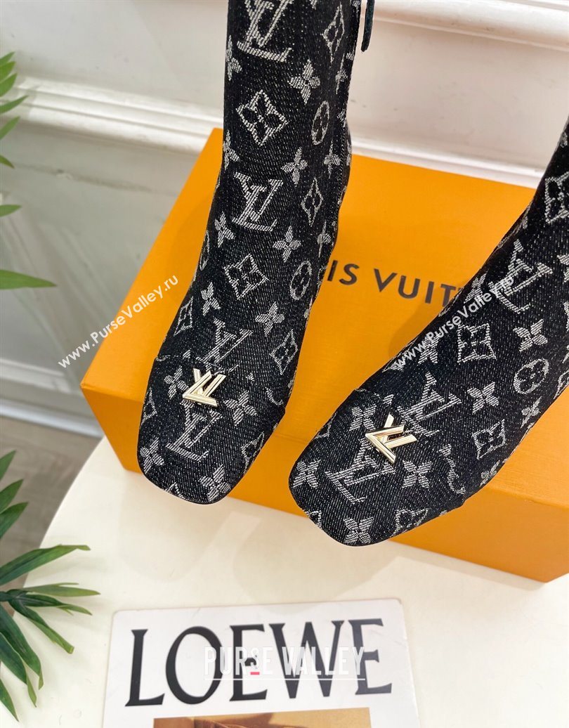 Louis Vuitton Swing Heel Ankle Boots 5.5cm in Monogram Denim Black 2025 1AID092 (MD-251021136)