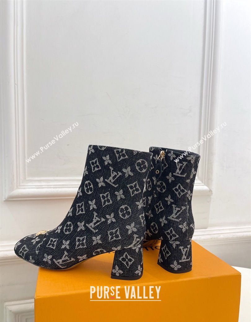 Louis Vuitton Swing Heel Ankle Boots 5.5cm in Monogram Denim Black 2025 1AID092 (MD-251021136)