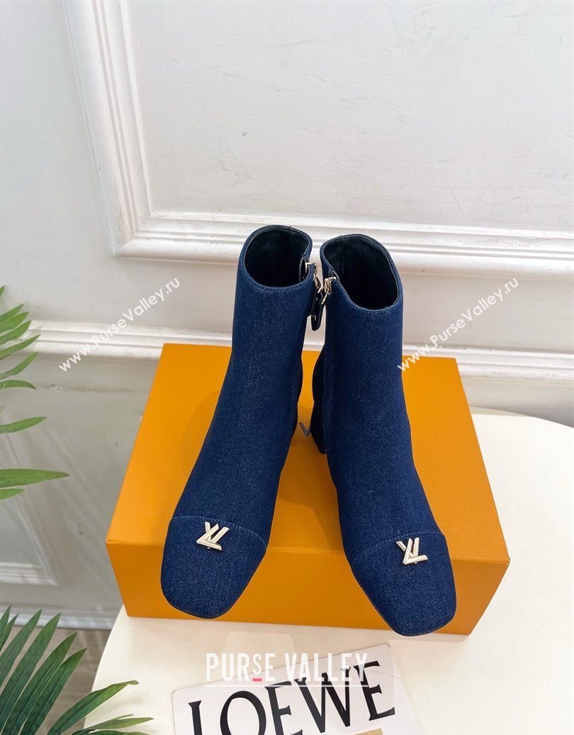 Louis Vuitton Swing Heel Ankle Boots 5.5cm in Navy Blue Denim 2025 1AID092 (MD-251021137)