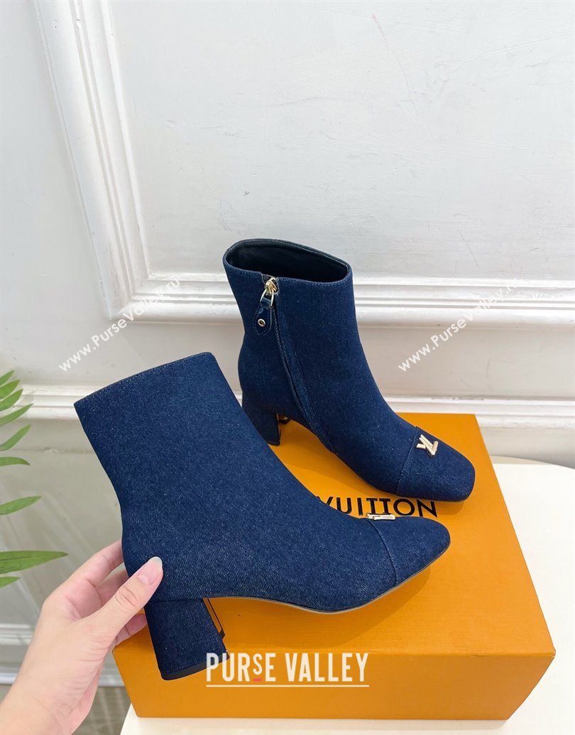 Louis Vuitton Swing Heel Ankle Boots 5.5cm in Navy Blue Denim 2025 1AID092 (MD-251021137)