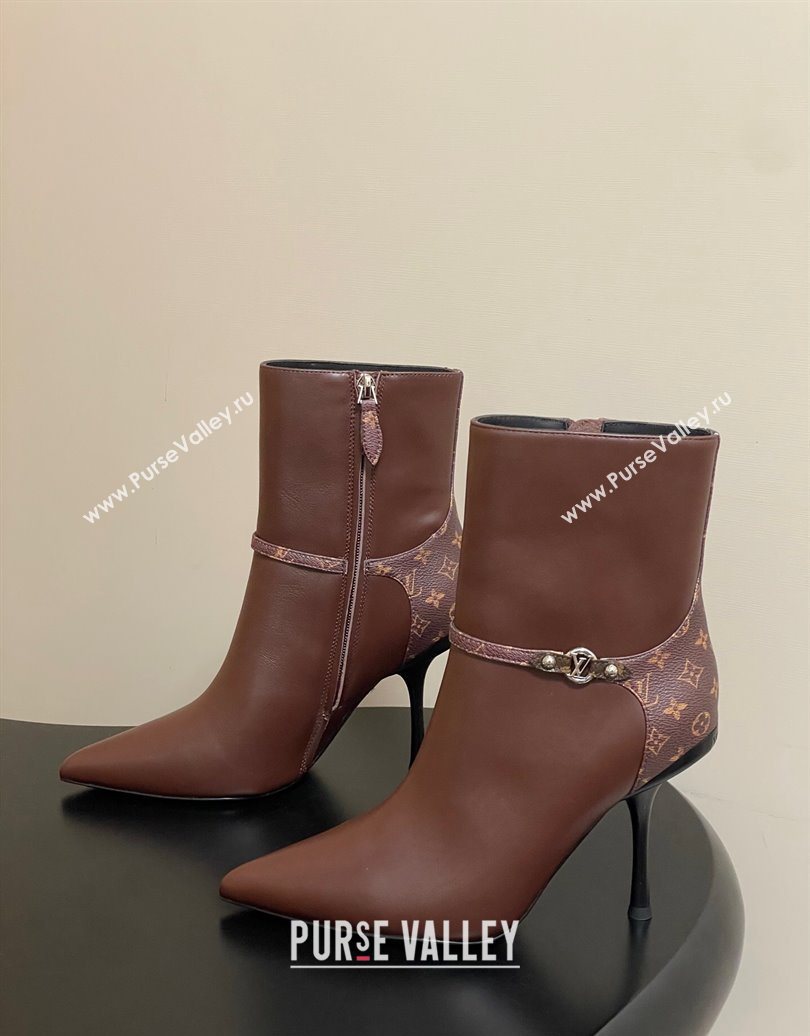 Louis Vuitton 6AM Heel Ankle Boots 9.5cm in Monogram Canvas and Leather with Back Strap Brown 2025 1AIUOR (MD-251021149)