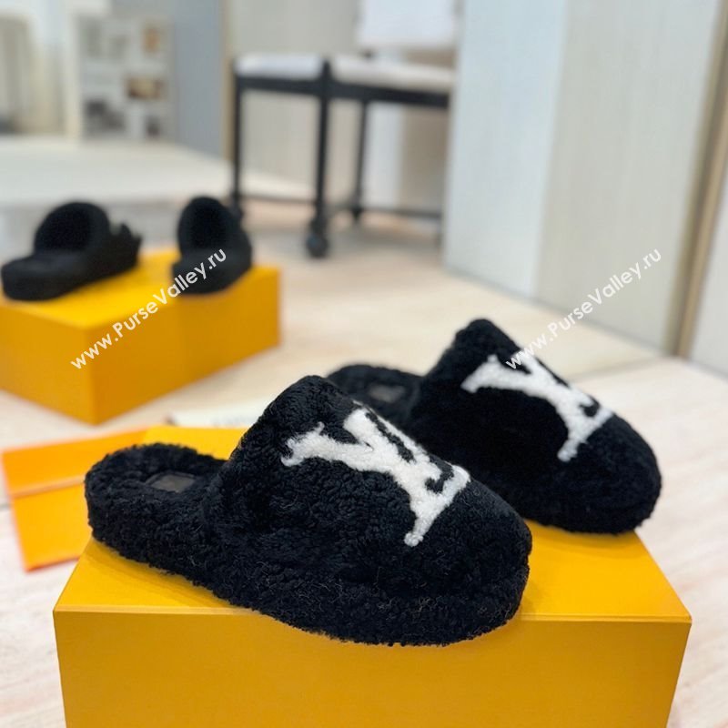 Louis Vuitton Wool Platform Slides Sandal 2cm Black 2025 LV102206 (MD-251022126)