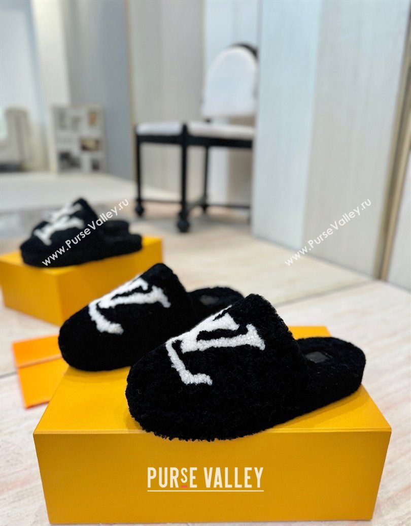 Louis Vuitton Wool Platform Slides Sandal 2cm Black 2025 LV102206 (MD-251022126)