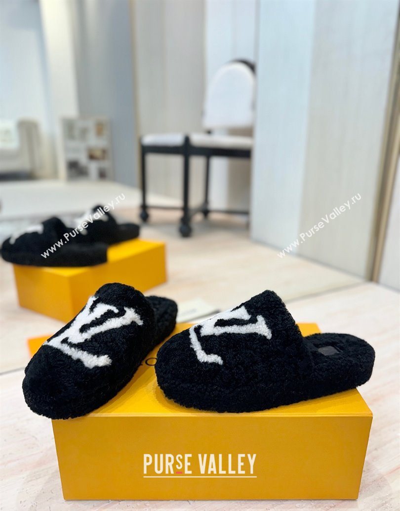 Louis Vuitton Wool Platform Slides Sandal 2cm Black 2025 LV102206 (MD-251022126)