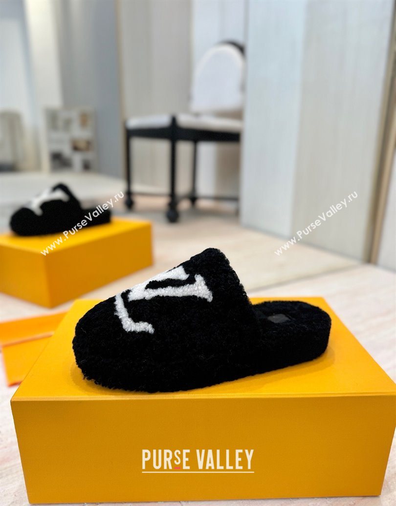 Louis Vuitton Wool Platform Slides Sandal 2cm Black 2025 LV102206 (MD-251022126)