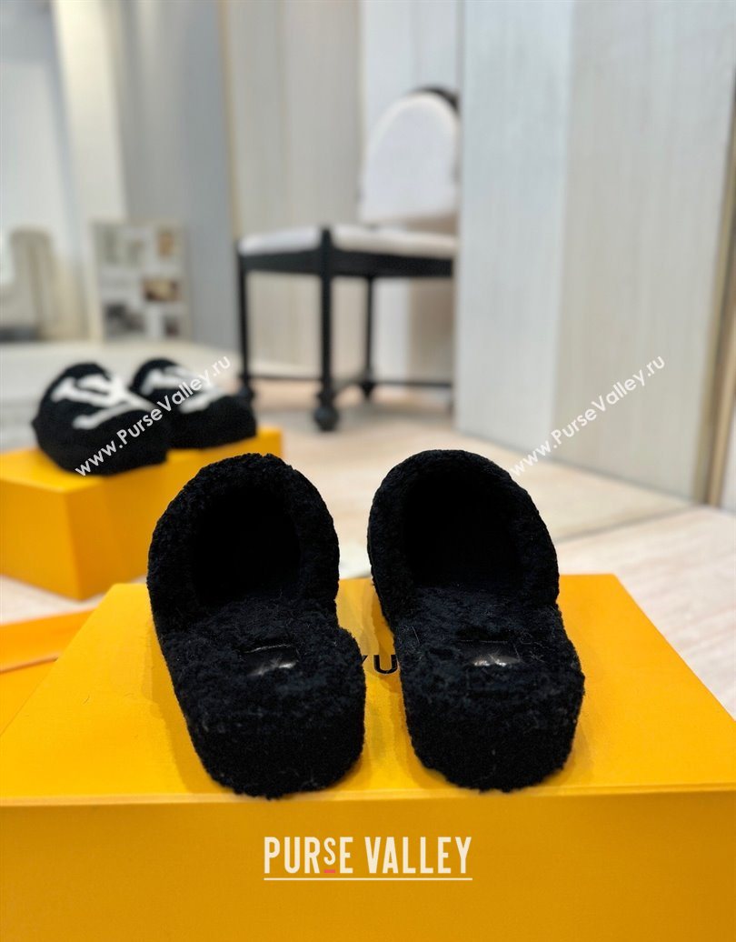 Louis Vuitton Wool Platform Slides Sandal 2cm Black 2025 LV102206 (MD-251022126)