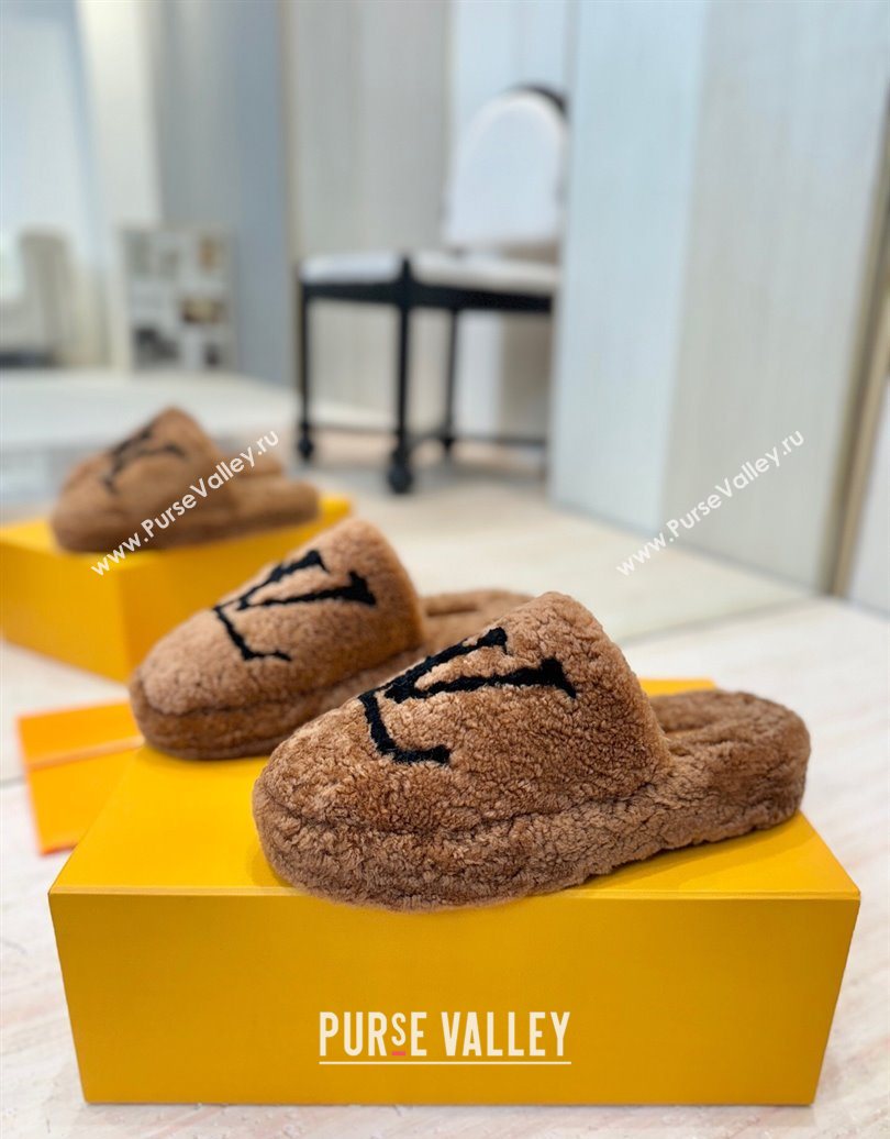 Louis Vuitton Wool Platform Slides Sandal 2cm Brown 2025 LV102206 (MD-251022127)