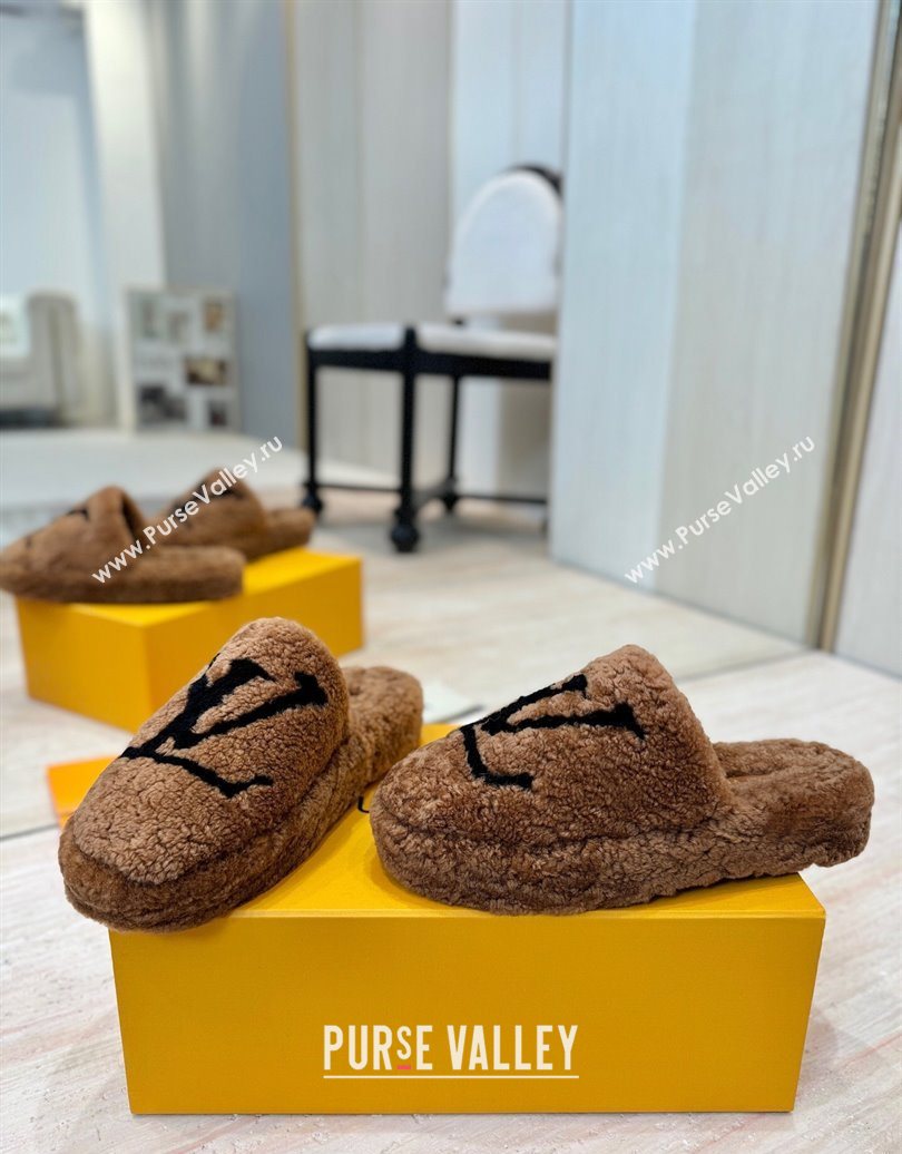 Louis Vuitton Wool Platform Slides Sandal 2cm Brown 2025 LV102206 (MD-251022127)
